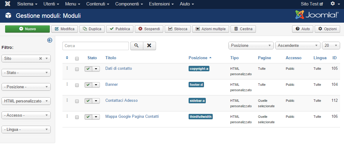 gestione moduli joomla