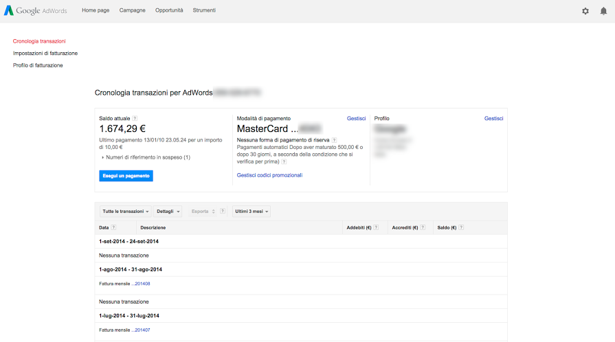 fattura google adwords