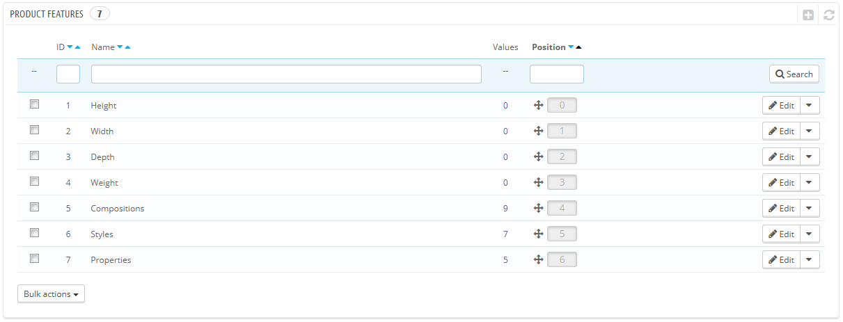 caratteristiche prodotti prestashop