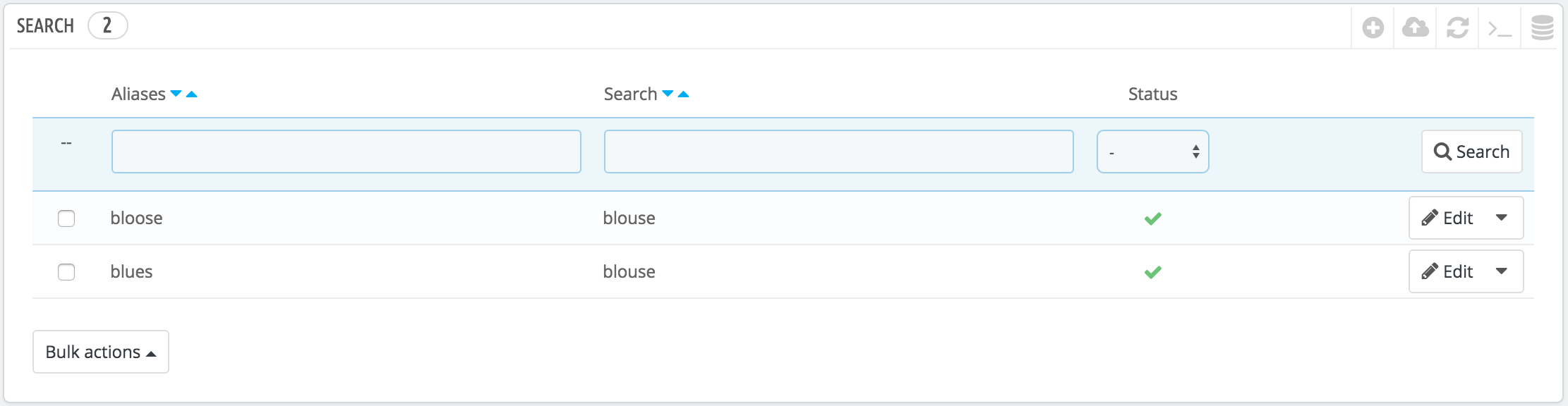gestione alias ricerca prestashop