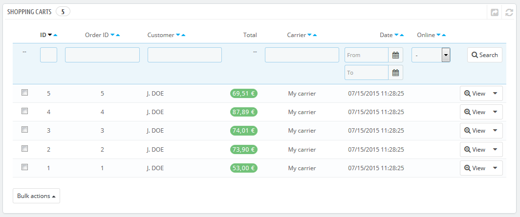 gestione carrelli prestashop