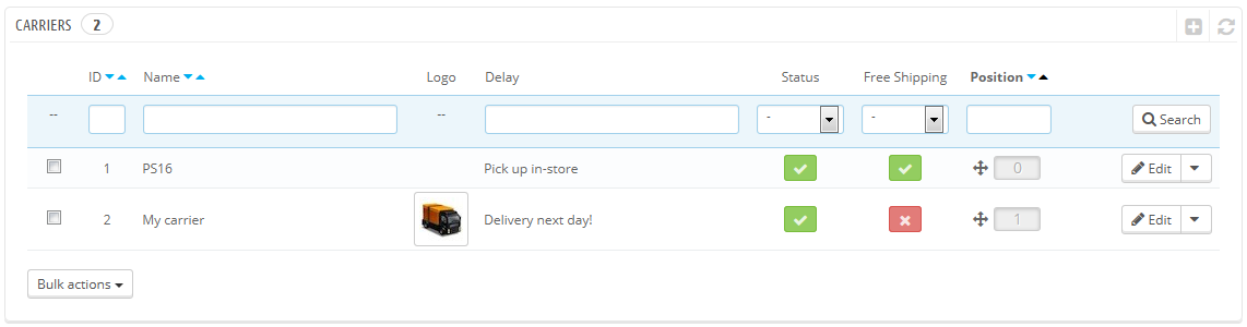 gestione corrieri prestashop