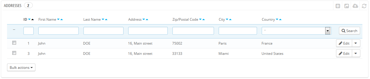 gestione indirizzi clienti prestashop