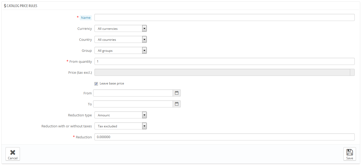 gestione regole catalogo prestashop