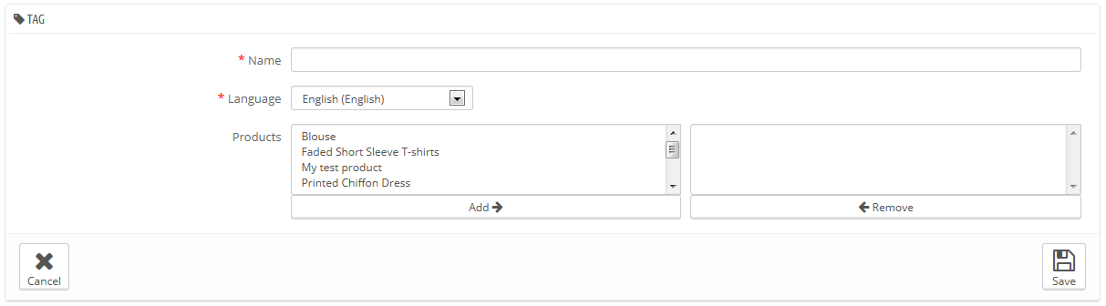 gestione tag prestashop