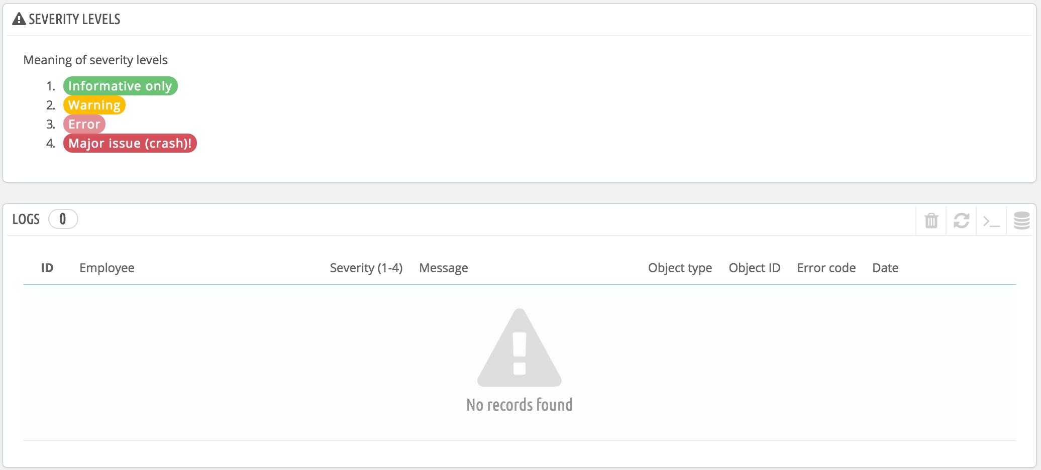 log sistema prestashop