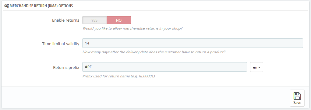 restituzione prodotti prestashop