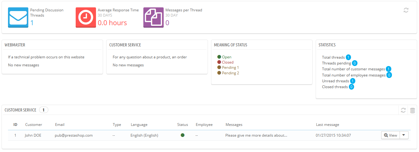 servizio clienti prestashop