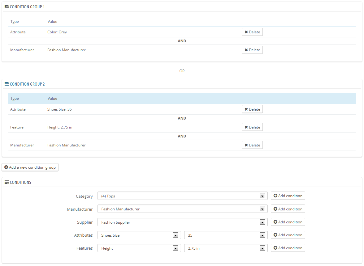 condizioni sconti prestashop