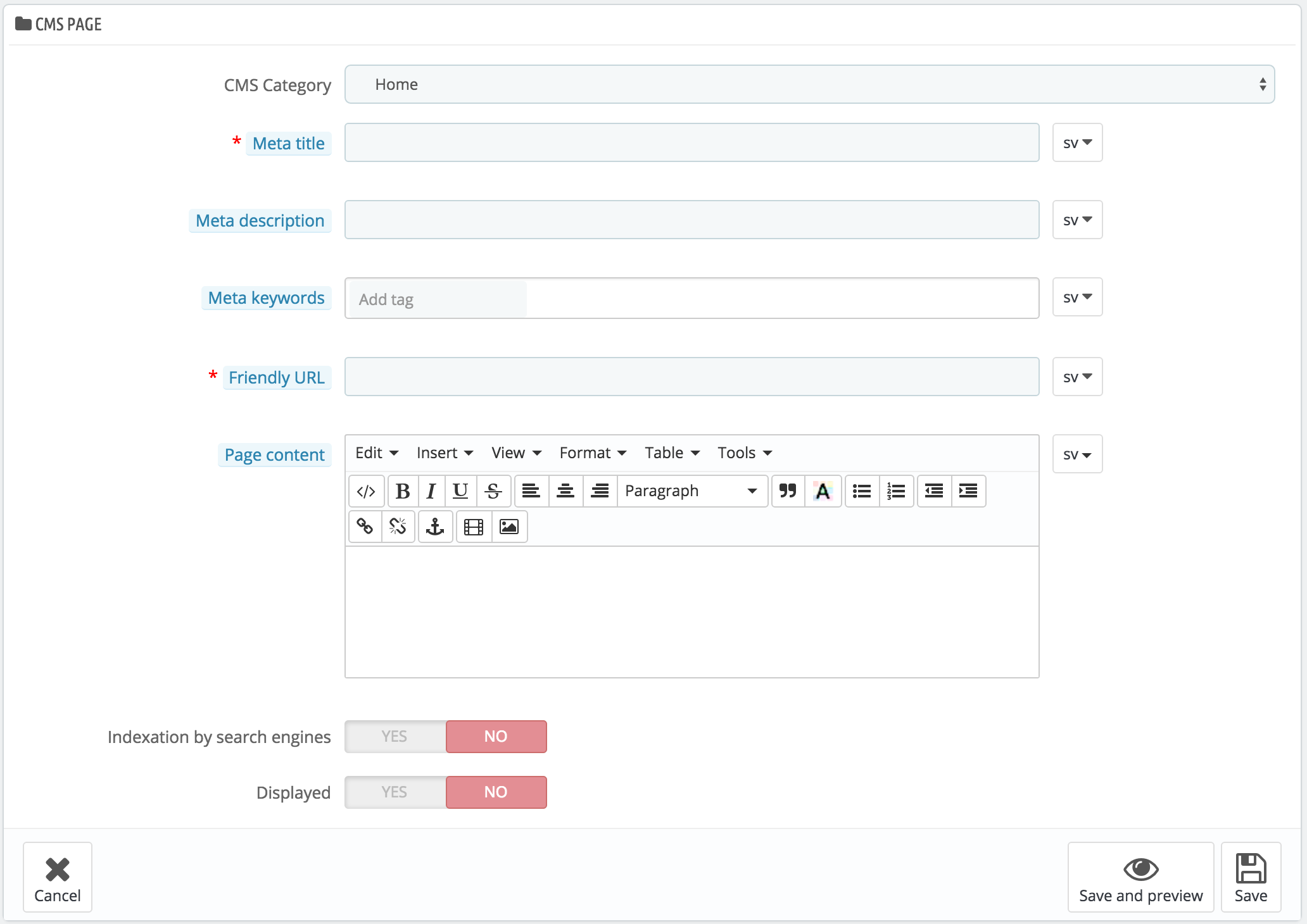 creazione pagine prestashop