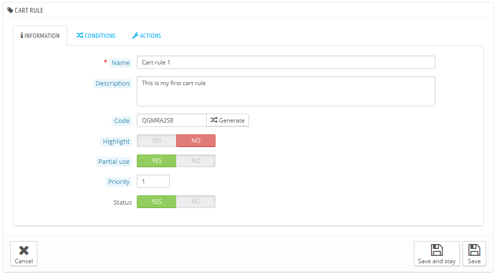regola carrello prestashop
