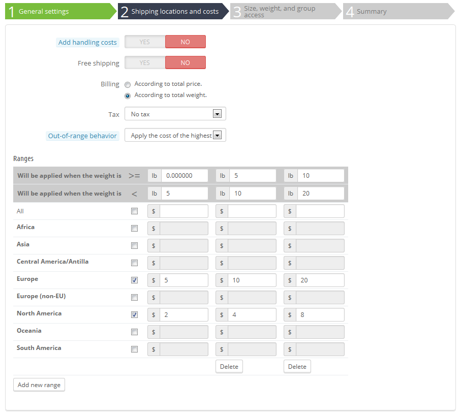 spedizioni prestashop fasce costi 