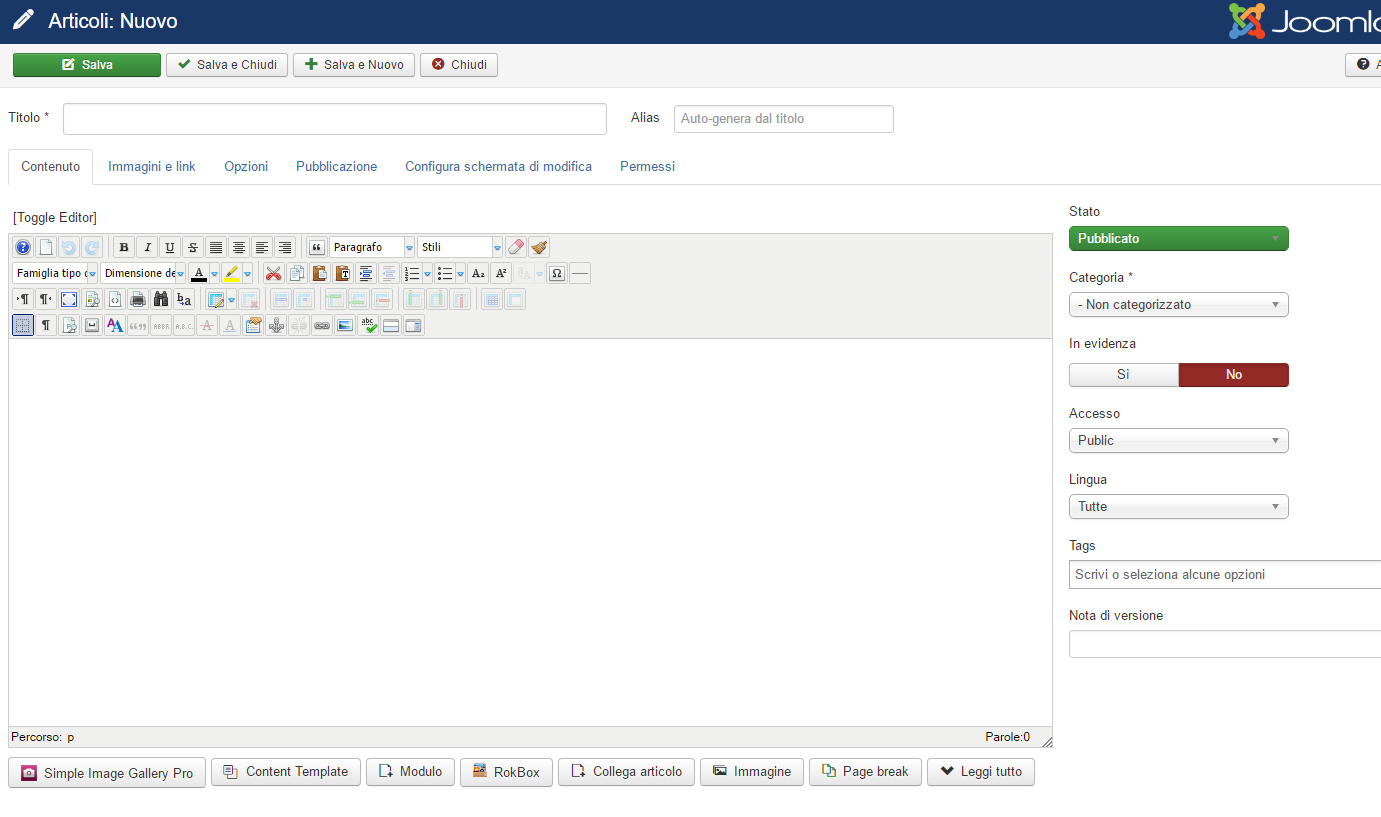 creazione articolo joomla