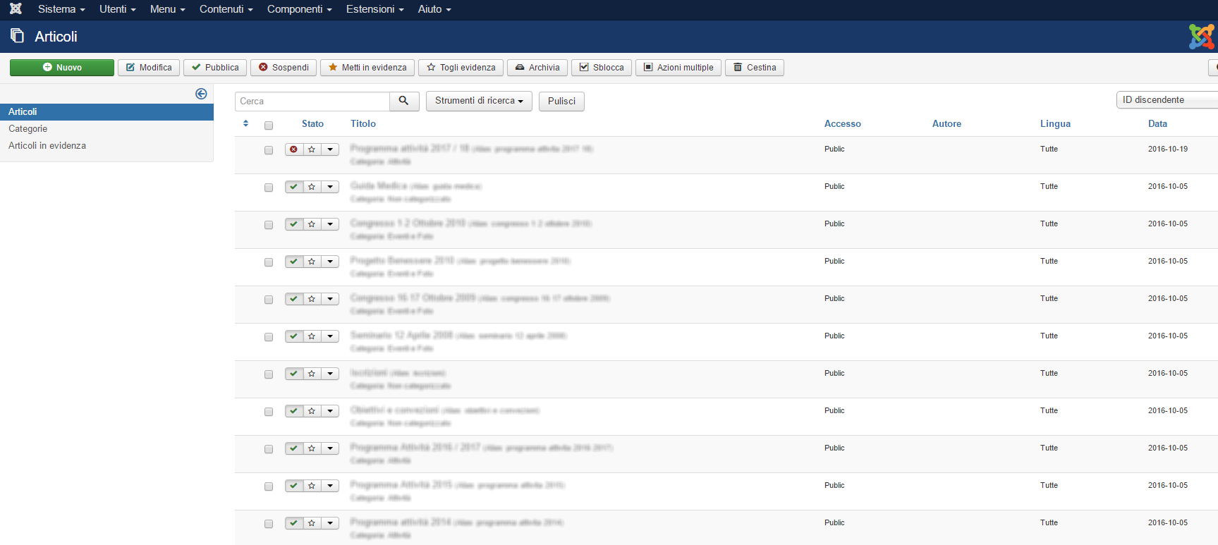 gestione articoli joomla