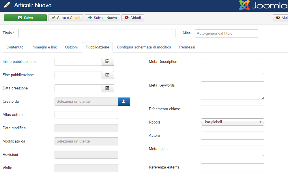 pubblicazione articolo joomla
