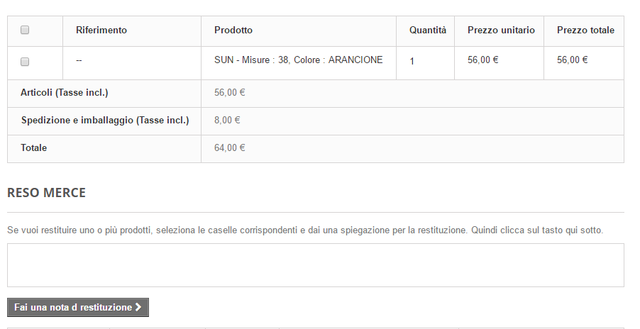 reso prodotto prestashop