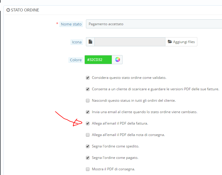 allegare fattura email prestashop