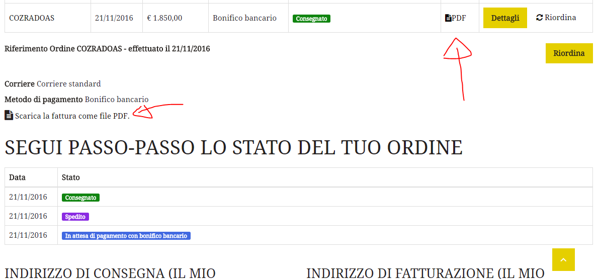 download fattura prestashop cliente