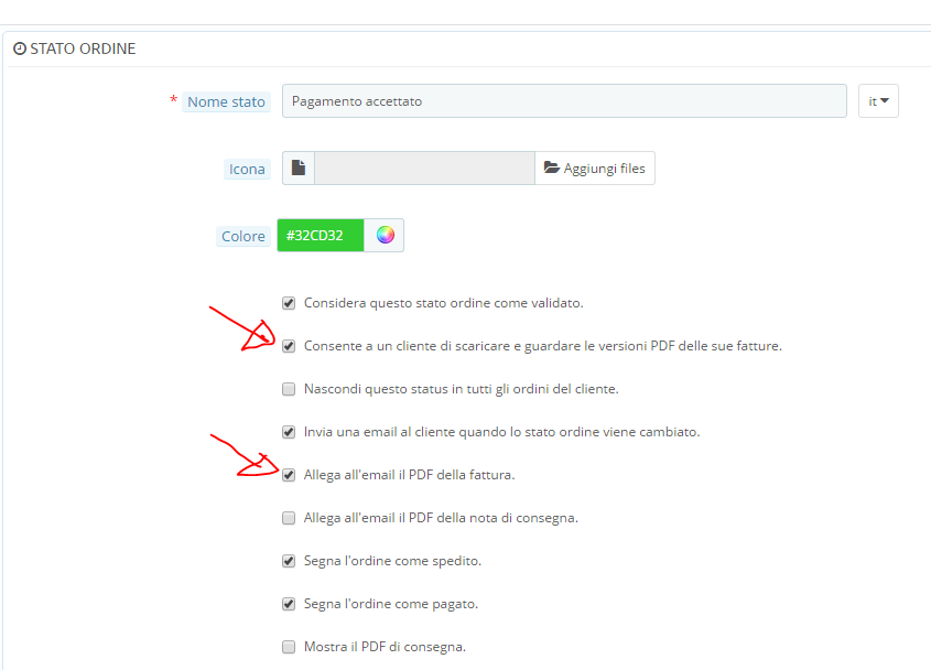 fattura pagamento accettato prestashop