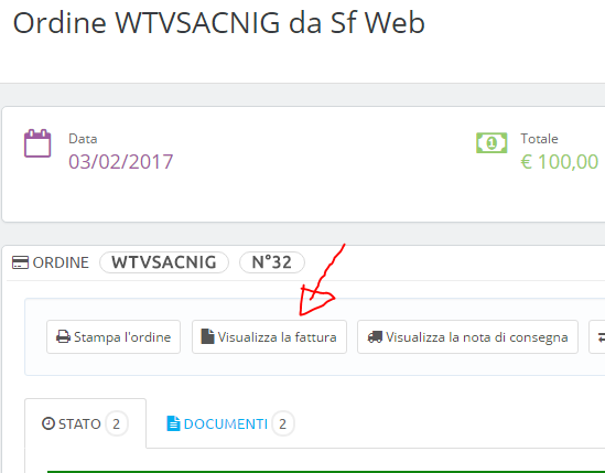 visualizza fattura prestashop
