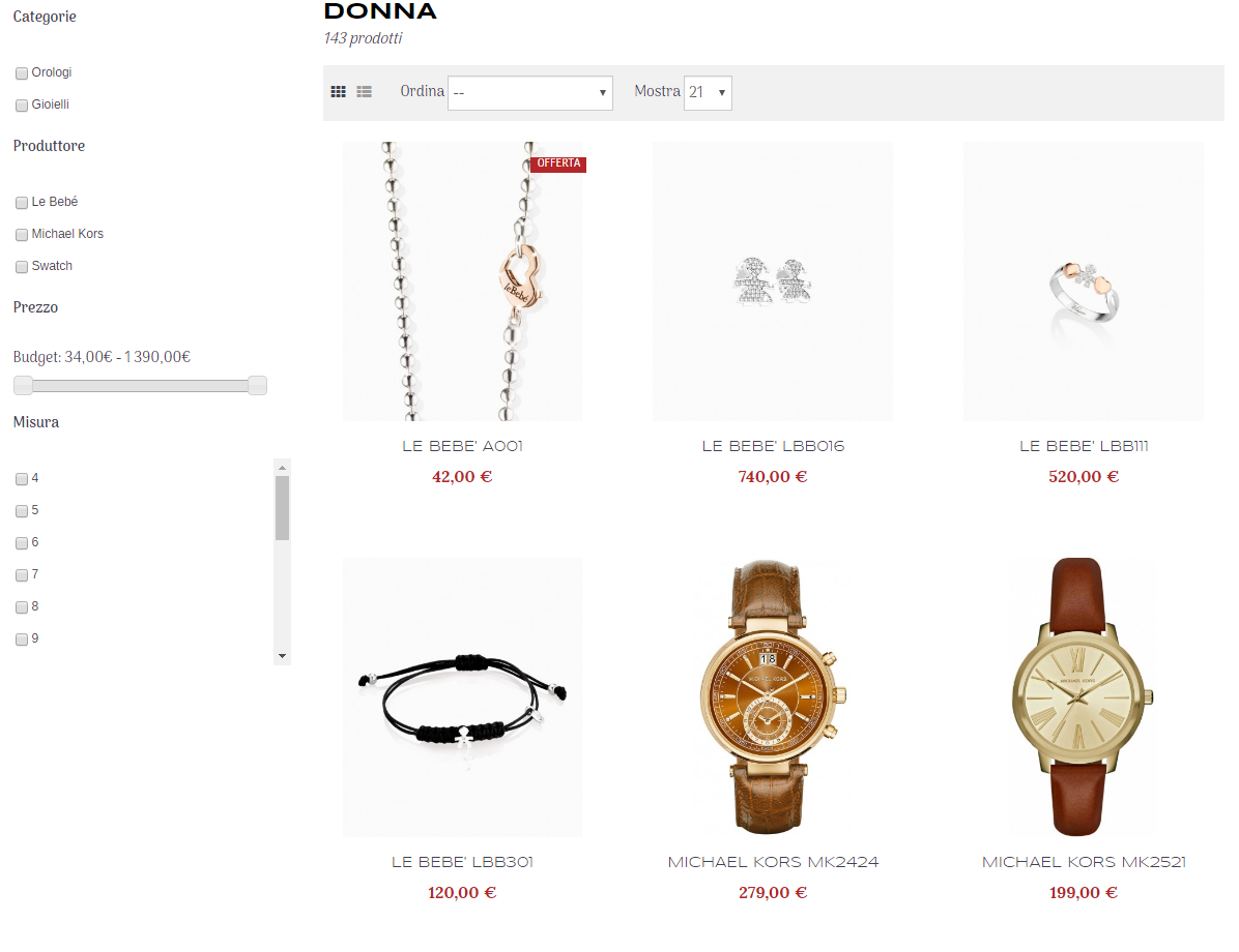 blocco navigazione strati prestashop