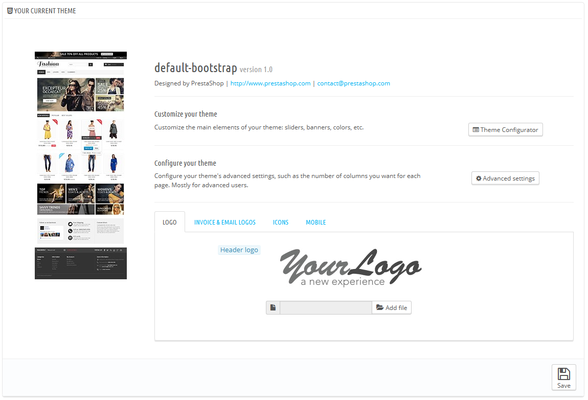 cambiare template prestashop