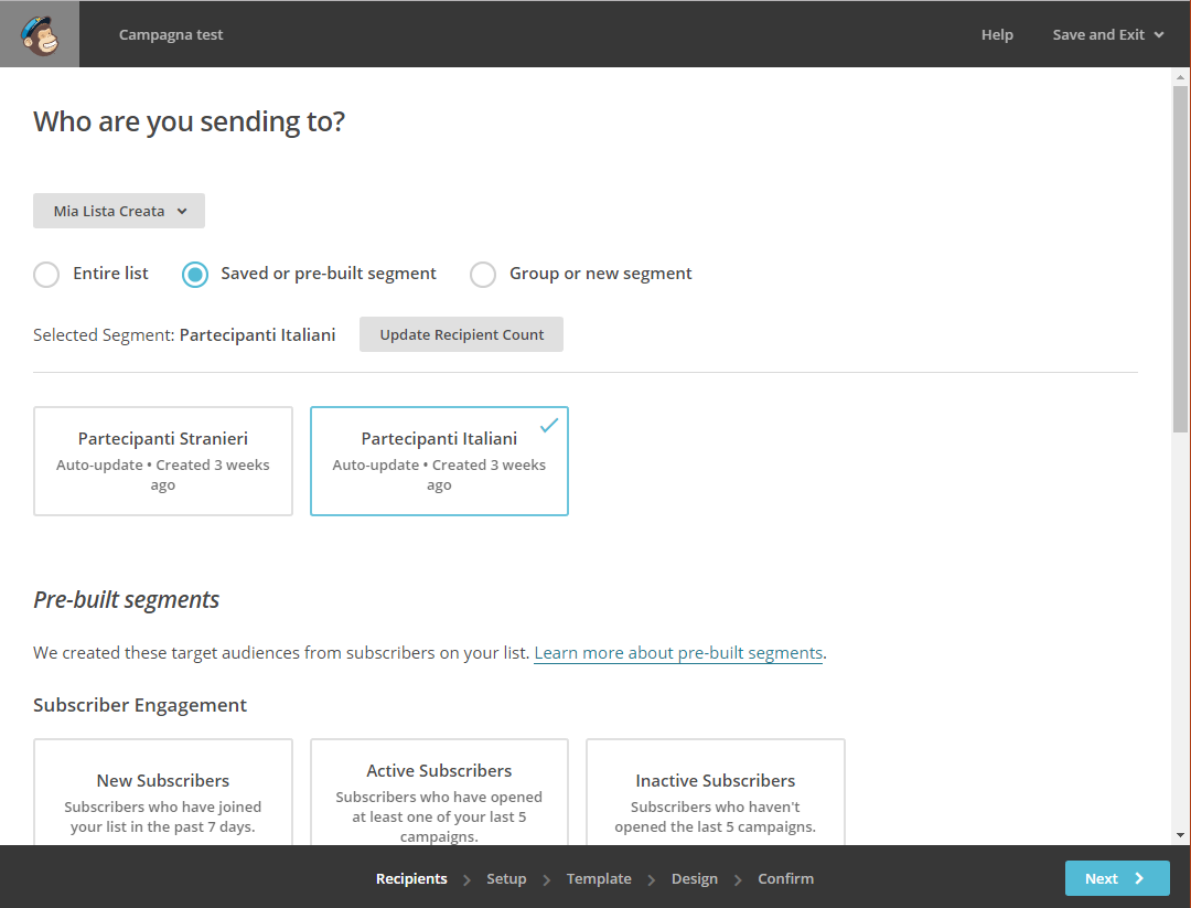mailchimp creazione campagna