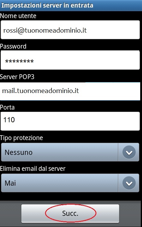 configurare posta android - step 1
