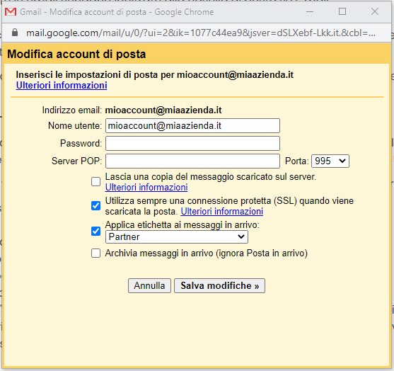 impostare pop gmail