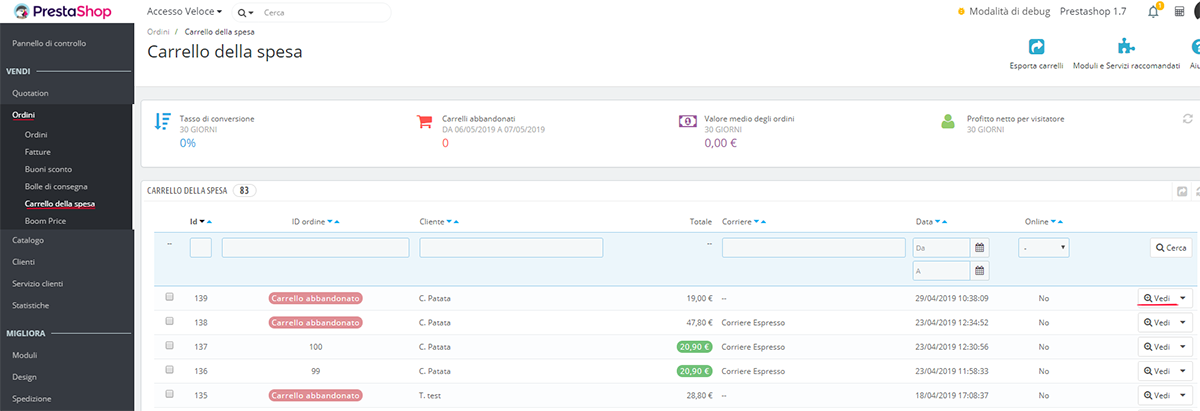 prestashop ordine da carrello abbandonato