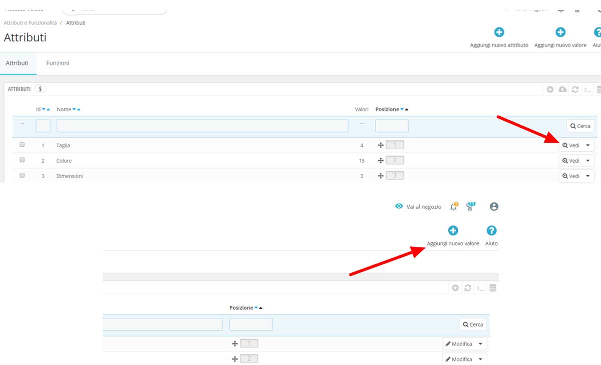 attributi e funzionalita in prestashop 4