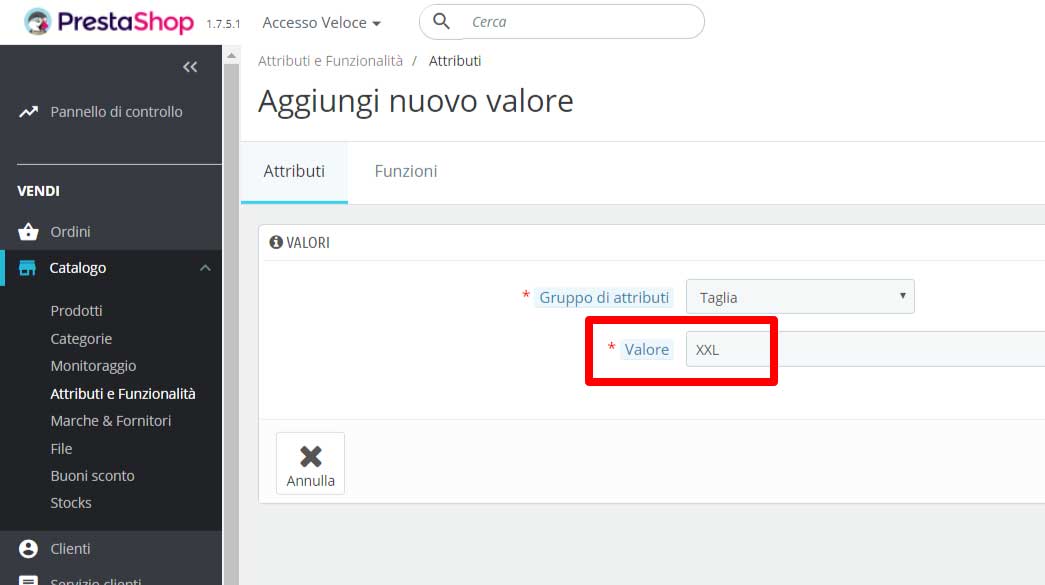 attributi e funzionalita in prestashop 5