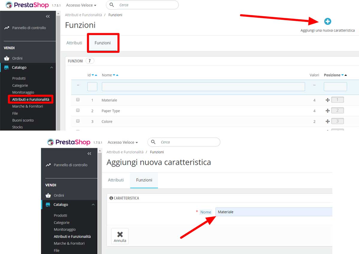 attributi e funzionalita in prestashop 6