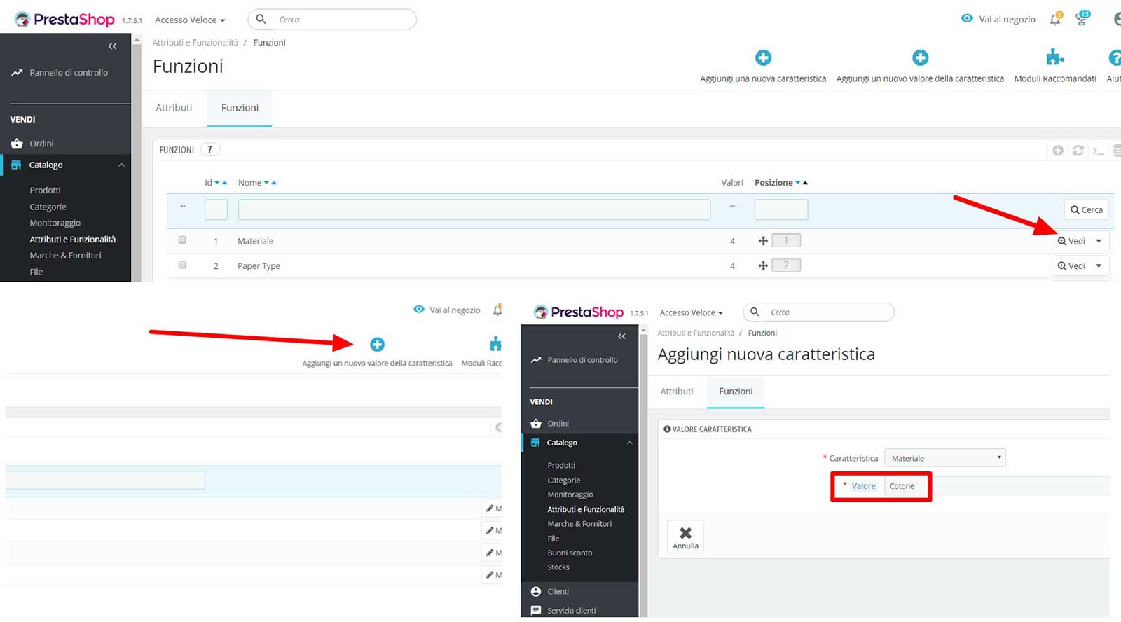 attributi e funzionalita in prestashop 7