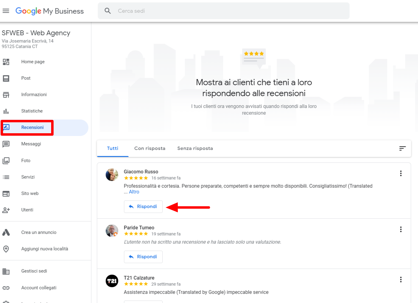gestire recensioni nella scheda di google my business