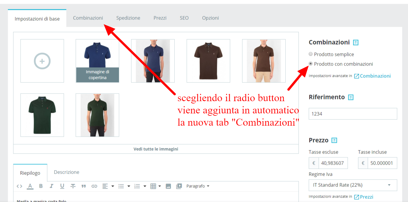 prestashop come attivare le varianti di un prodotto
