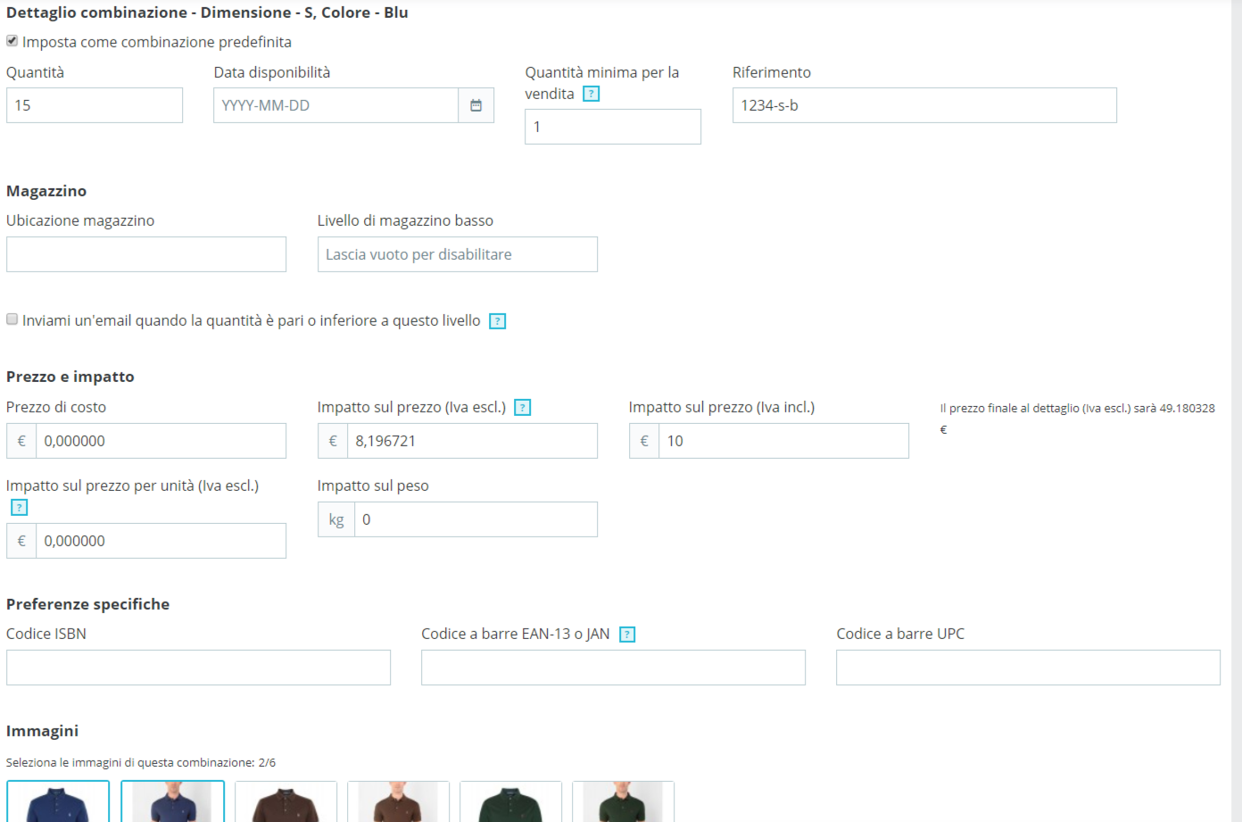 prestashop come personalizzare le combinazioni di un prodotto