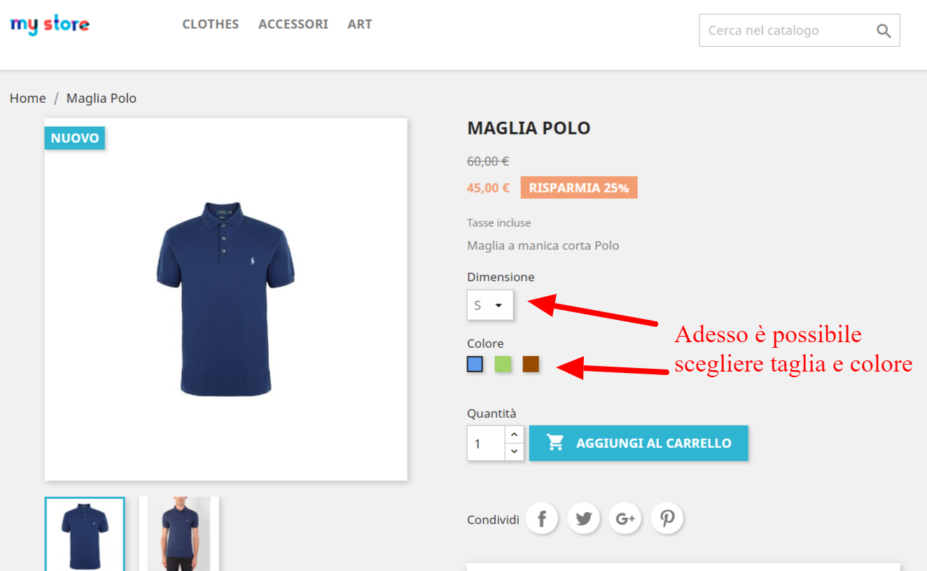 prestashop frontend le combinazioni di un prodotto